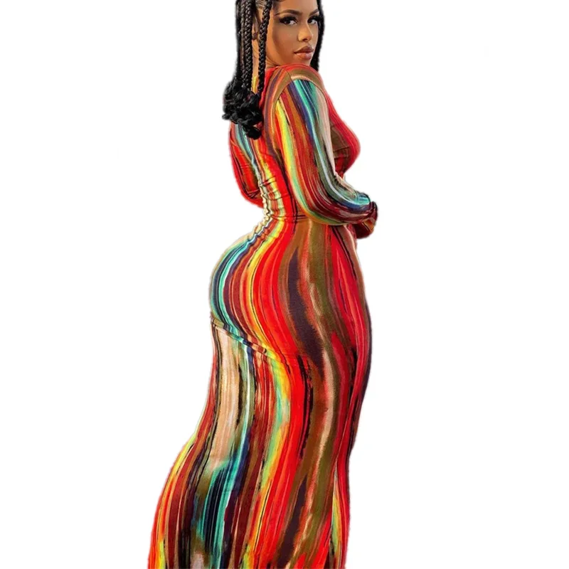 Sexy Print Maxi Dresses Ladies Elegant Bodycon Women Dress Vintage Robe Femme Party Bandage Long Dress Woman Clothes Vestidos — zdjęcie 2