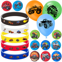 Monster Truck Party Decor Wheel Truck Toy Rubber Bracelets Badges Balloon Kids Girls Boys Baby Shower Wedding Birthday Supplies