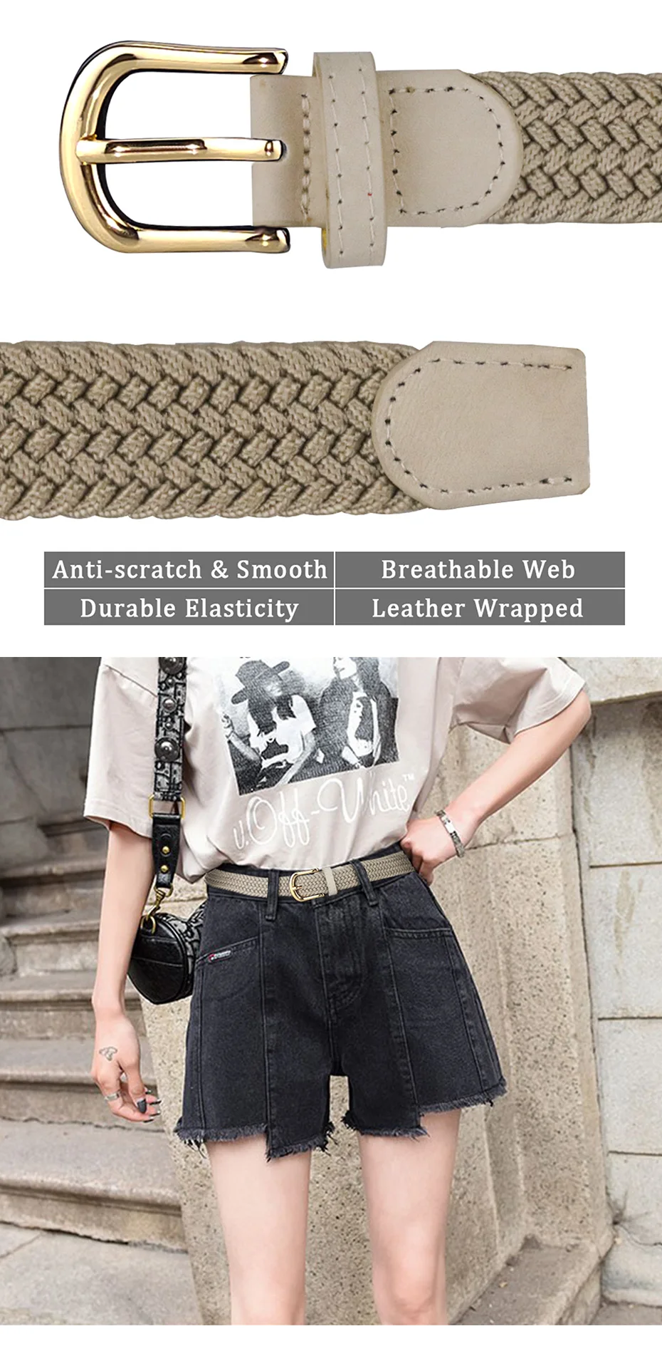 MaiKun Leinwand Geflochtene Gürtel für Frauen Mode Einstellbare Big Größe Metall Pin Schnalle Elastischen Bund Hohe Qualität Casual Stil – Detail 4