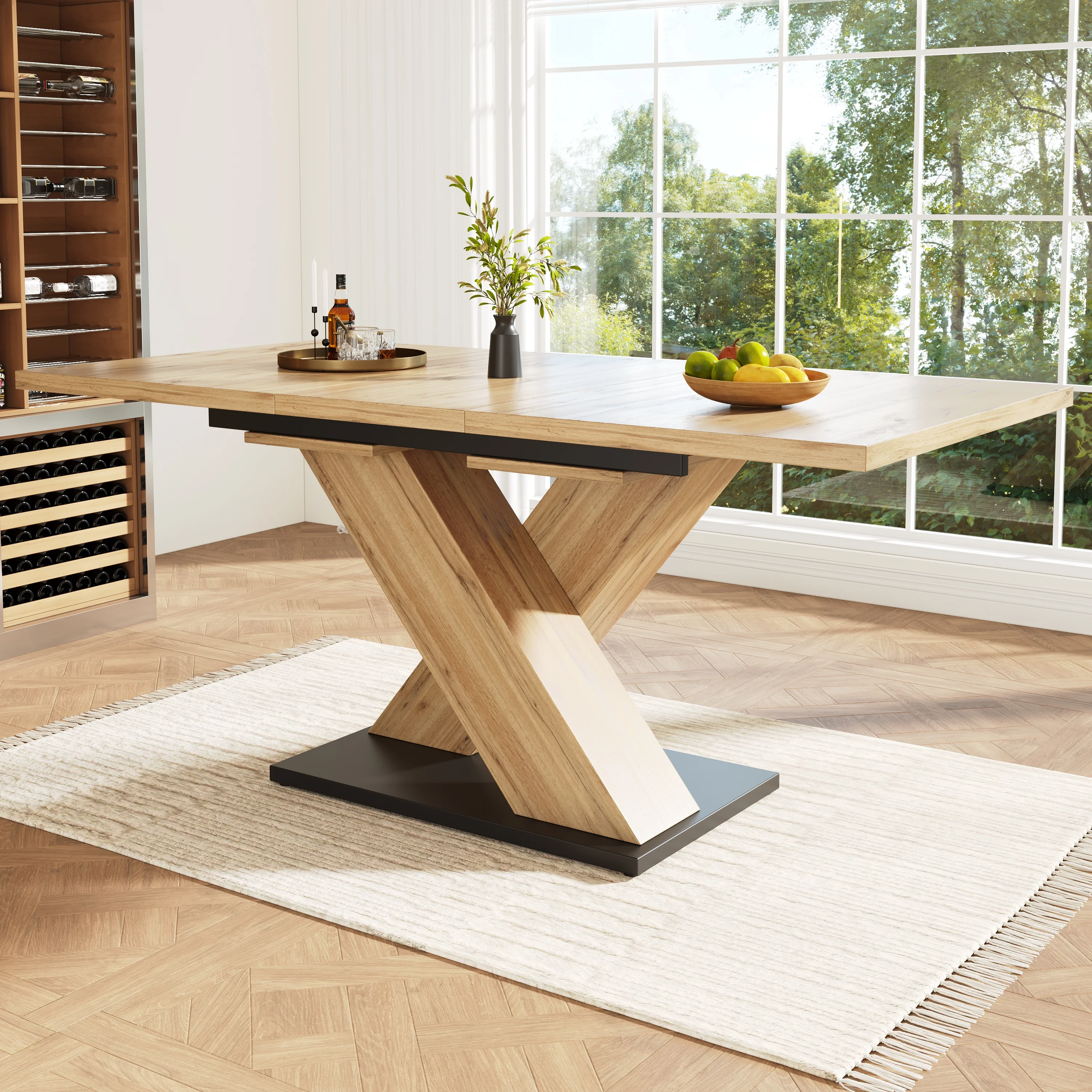 Table à manger télescopique (119-158,5×80cm), table, table de cuisine, table extensible, avec des panneaux amovibles intégrés de 119-158