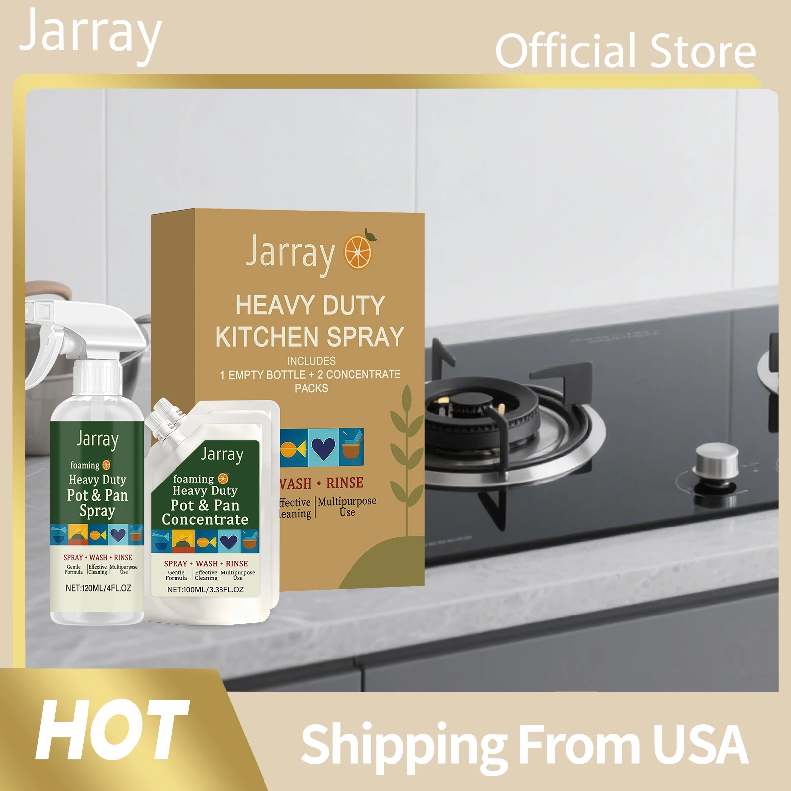 Juego de Limpieza de Cocina Jarray, Eliminador de Olores, Quitamanchas de Aceite, Reduce Residuos de Alimentos, Spray de Limpieza de Espuma para Cocina Seguro y Conveniente