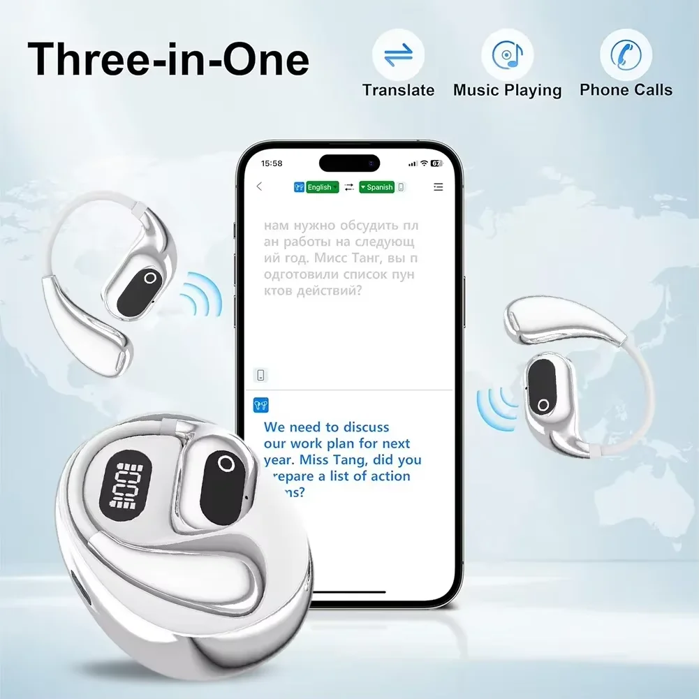 144-Language AI Translator Headphones Bluetooth 5.3 Wireless Two-Way Real-Time Translation For Business Global Travelers Earbuds