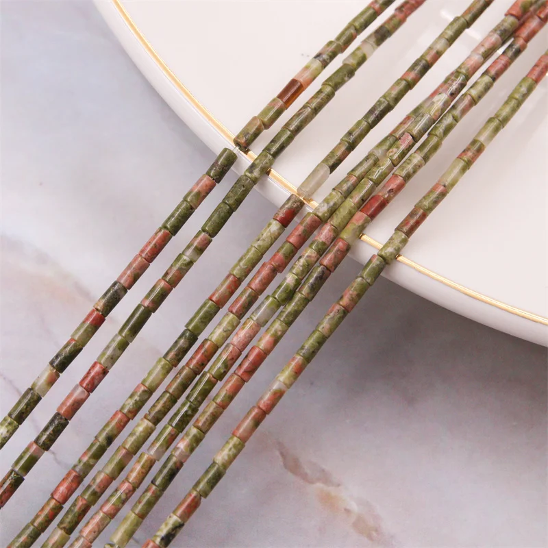 Unakite Natural Stone Beads Strand Tube Cylinder 2x4mm Semiprecious For Making Jewelry DIY Bracelet Necklace Earrings Craft