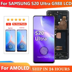 For AMOLED S20 Ultra Display with Frame, for Samsung S20 Ultra G988B Lcd Display Touch Screen Digitizers with Frame Replacement