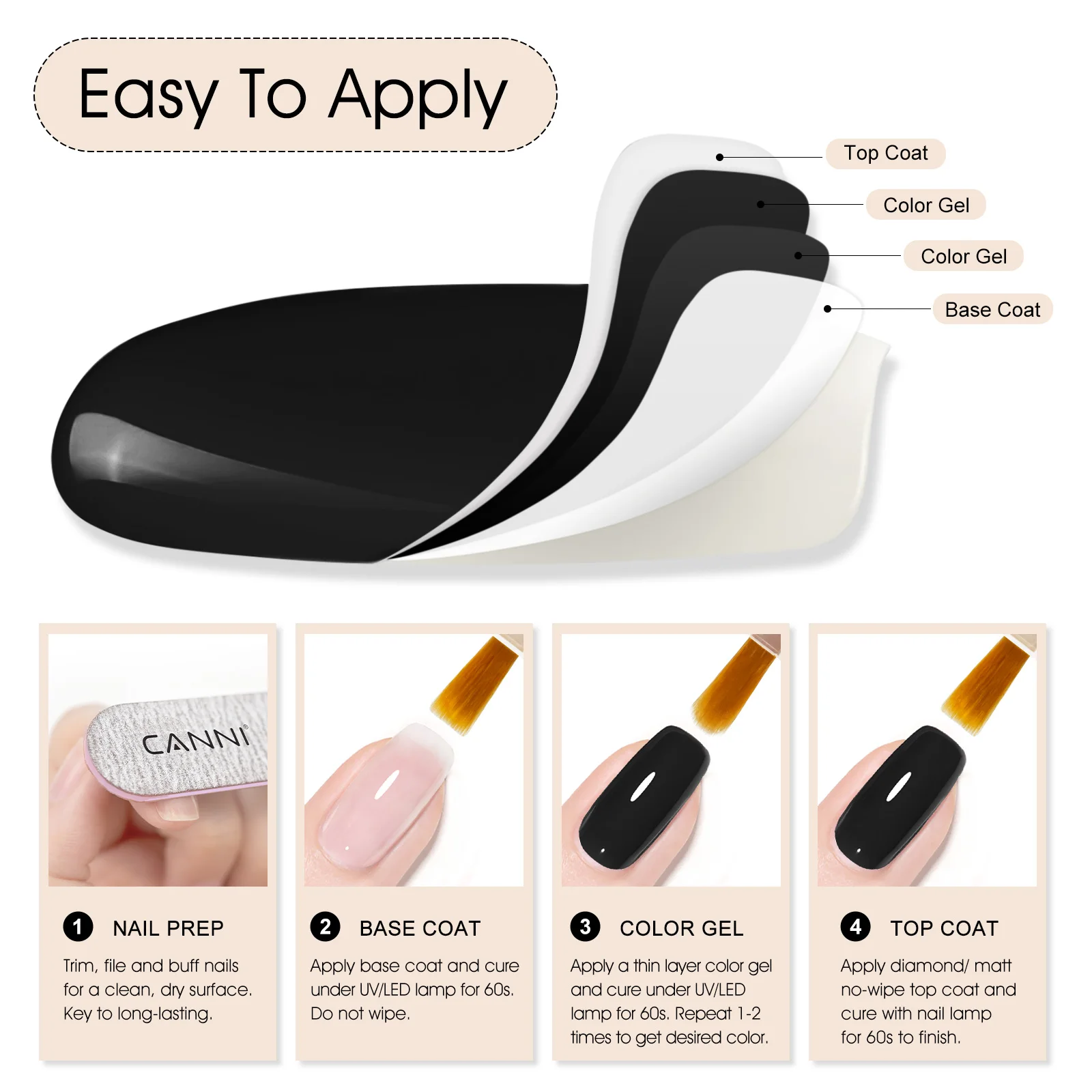 CANNI Schwarzer UV-Gel Nagellack # 9018 9ml Soak-Off LED Nagellack Langanhaltend Hochpigmentiert Hervorragende Deckkraft Nagellack EU-Formel – Detail 8