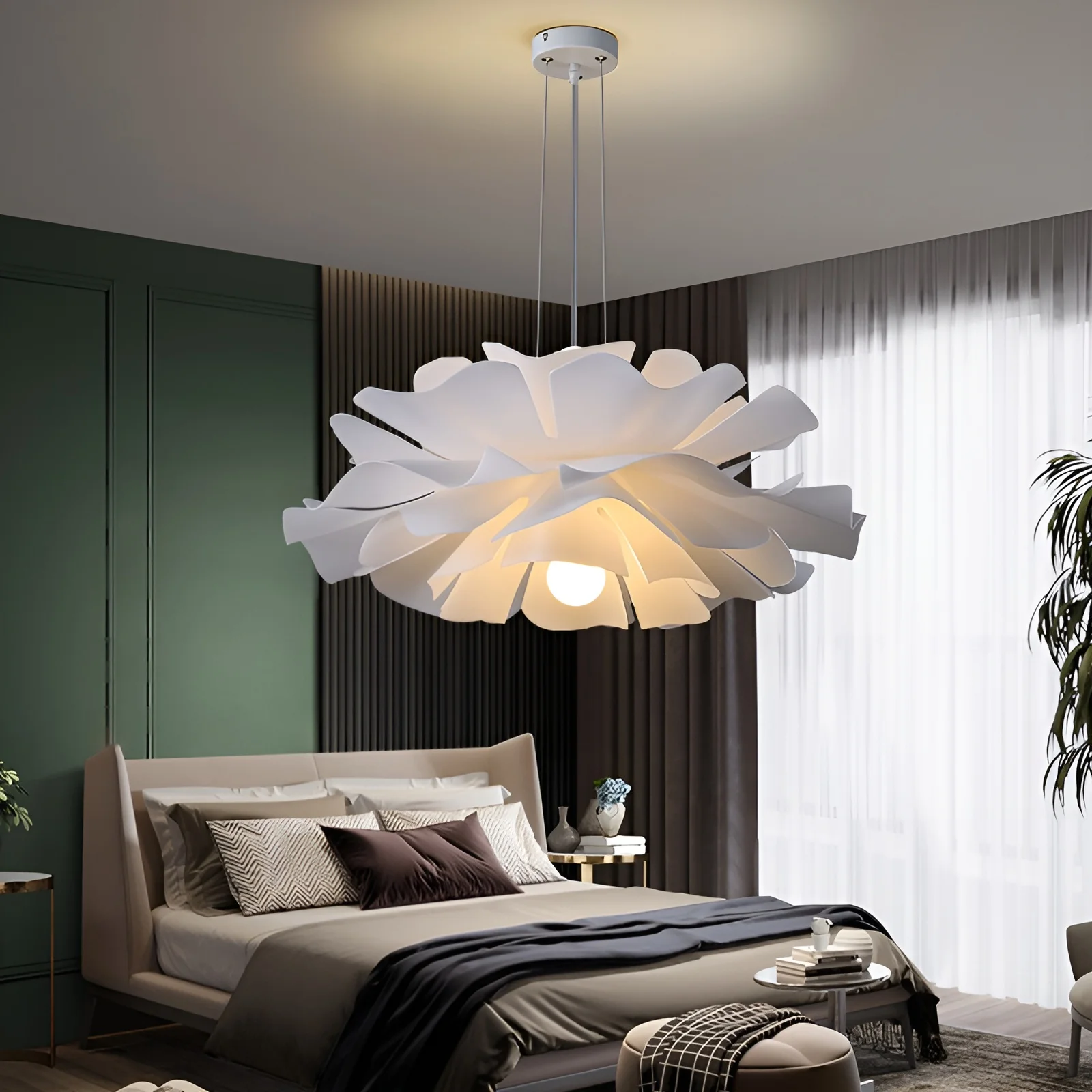 Stunning Unique Modern Creative White Pendant Elegant Light in the Shape of Flower for Living Room, Bedroom, Home