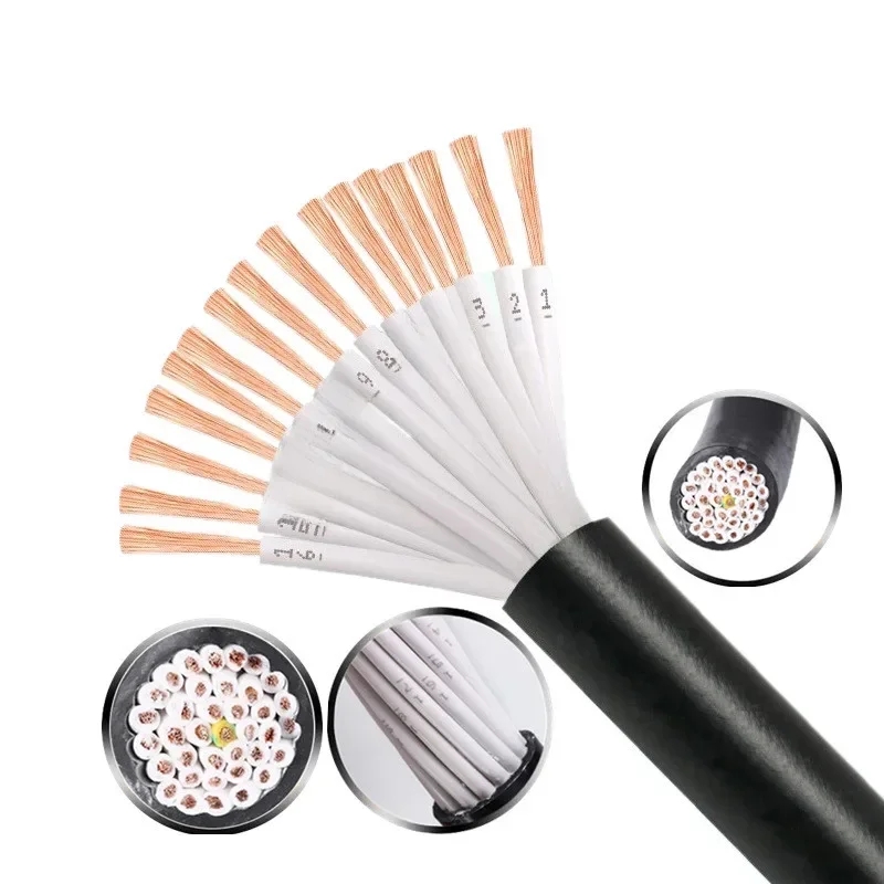 Câble de commande multi-core à 16 cœurs RVV, 0.12/0.2/0.3/0.5/0.75/1MM, conducteur de fil de cuivre, câble électrique RVV, fil gainé souple noir
