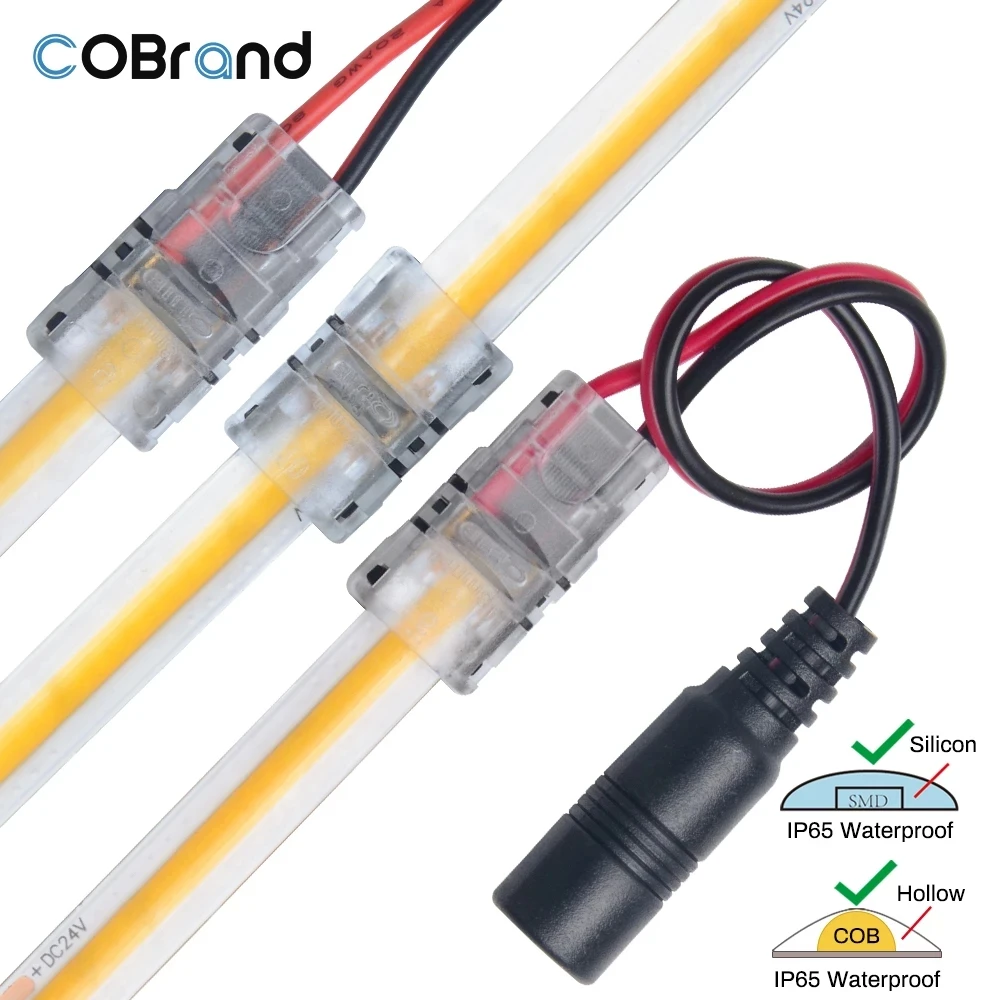 5pcs 2pin IP20 IP65 SMD COB LED Strip Connector 8mm Quick Connect Wire Connection Terminal Splice Single Color for 12V 24V