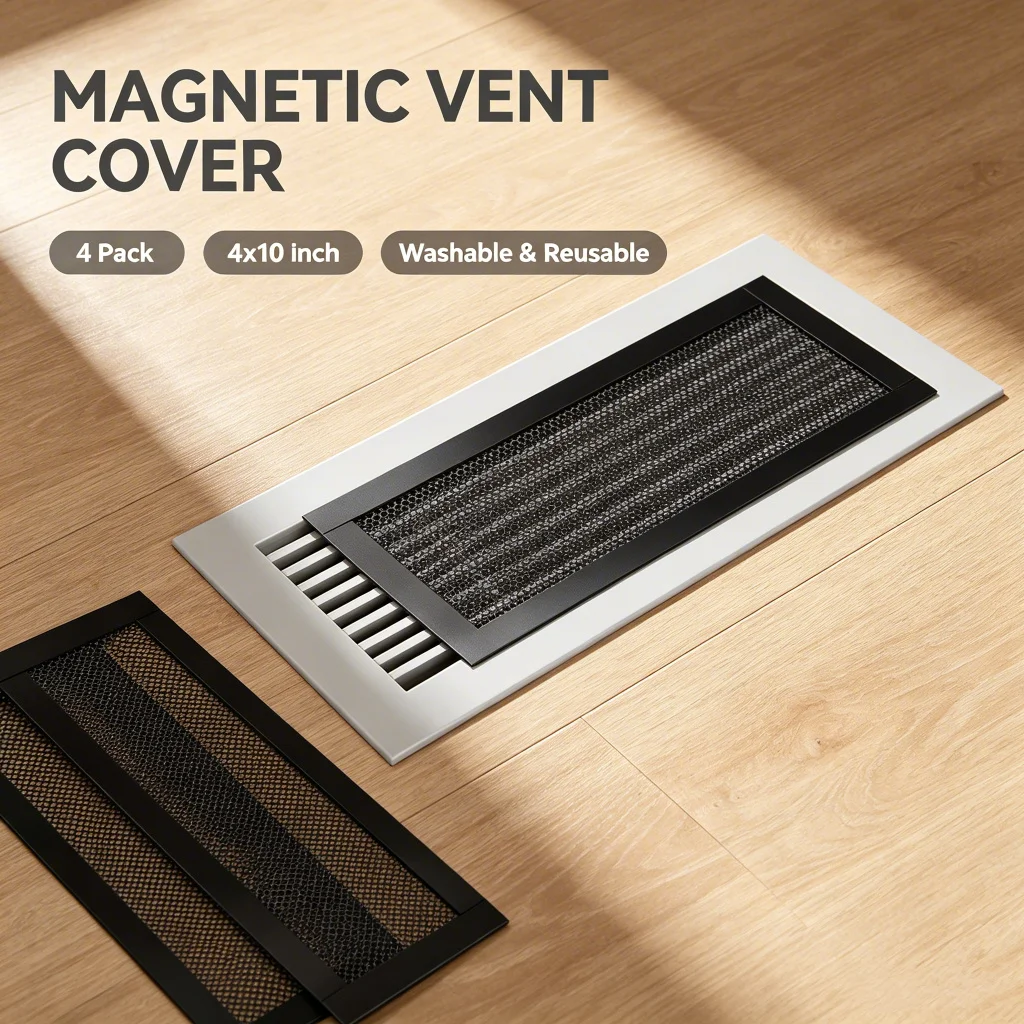 Magnetic Vent Cover 4 Pack 4x10 Inch, Washable Floor Vent Filter Mesh, Reusable Air Register Cover for HVAC Floor Wall Ceiling