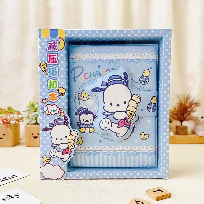 1set Hello Kitty Melody Kuromi Cinnamoroll Pompompurin Notebook Set, Cartoon PU Leather Magnetic Closure Handbook Gift Box, Cute