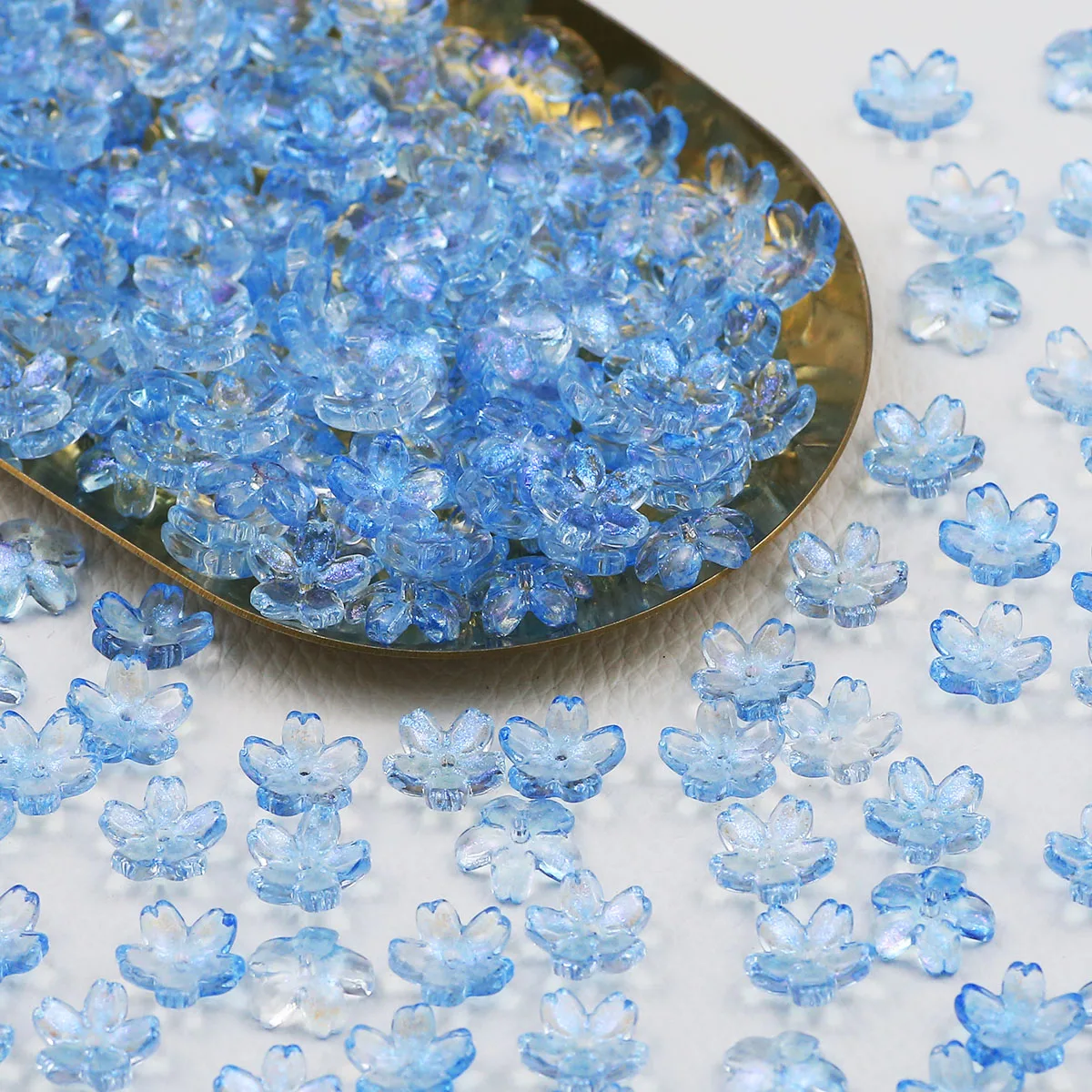 12mm Light Blue Cherry Blossom Petal Crystal Spacer Translucent Glass Loose Beads For Jewelry Making DIY Bracelet Accessories