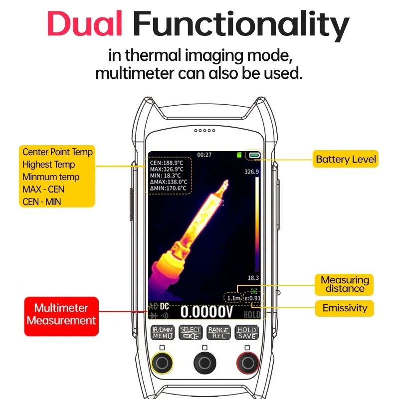 TOOLTOP ET15S 256*192 Thermal Imaging Multilingual Thermal Camera  Multimeter 19999 Counts PC Data Storage Car PCB Repair Tools