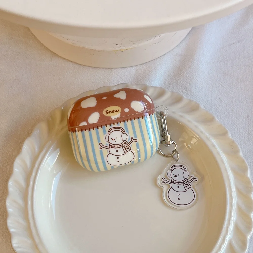 

Fashion niche striped cartoon snowman headphone protective case,suitable for AirPods 4/3/2Pro/2/3,new shockproof protective case