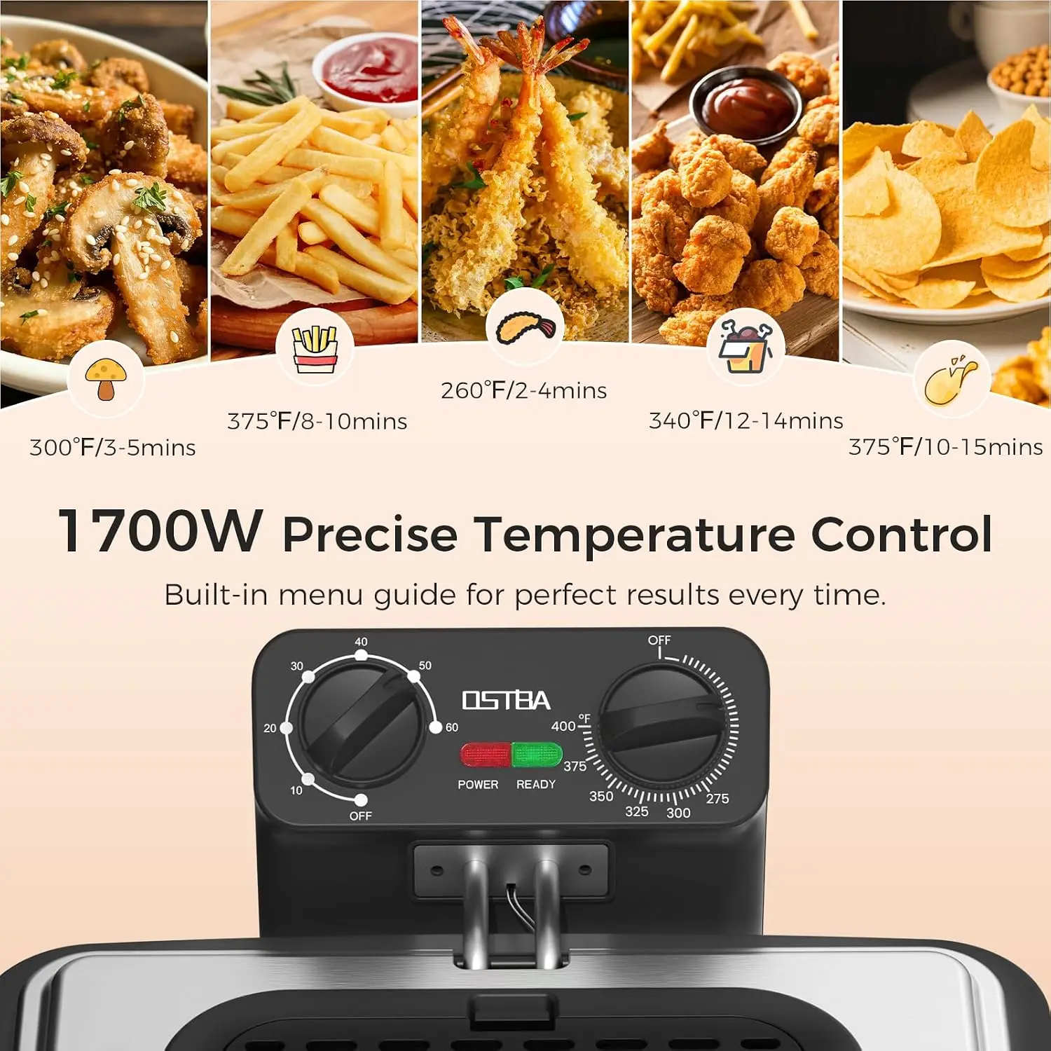 Electric Deep Fryer with 3 Baskets, 4.75QT Stainless Steel Countertop view 5