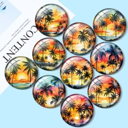 Tropical Sunset Palms Watercolor 10pcs 12mm/25mm/30mm Round photo glass cabochon demo flat backMaking findings