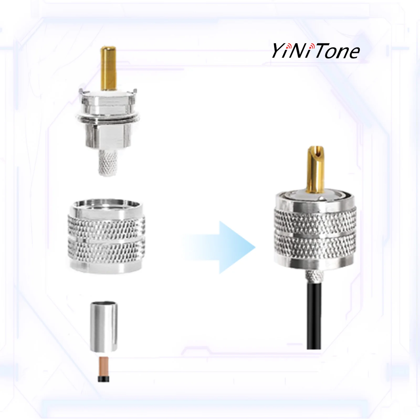 UHF PL259 Male Plug RF Coaxial Coax Solder Connector For RG58 RG142 LMR195 LMR200 RG400 Cable CB Ham Radio Antenna Crimp Adapter