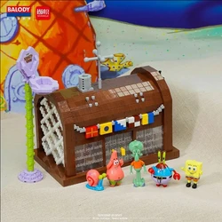 SpongeBob SquarePants Series Building Blocks Pineapple House Stone Statue Krusty Krab Model Bricks Desktop Deco Kids Toys Gifts