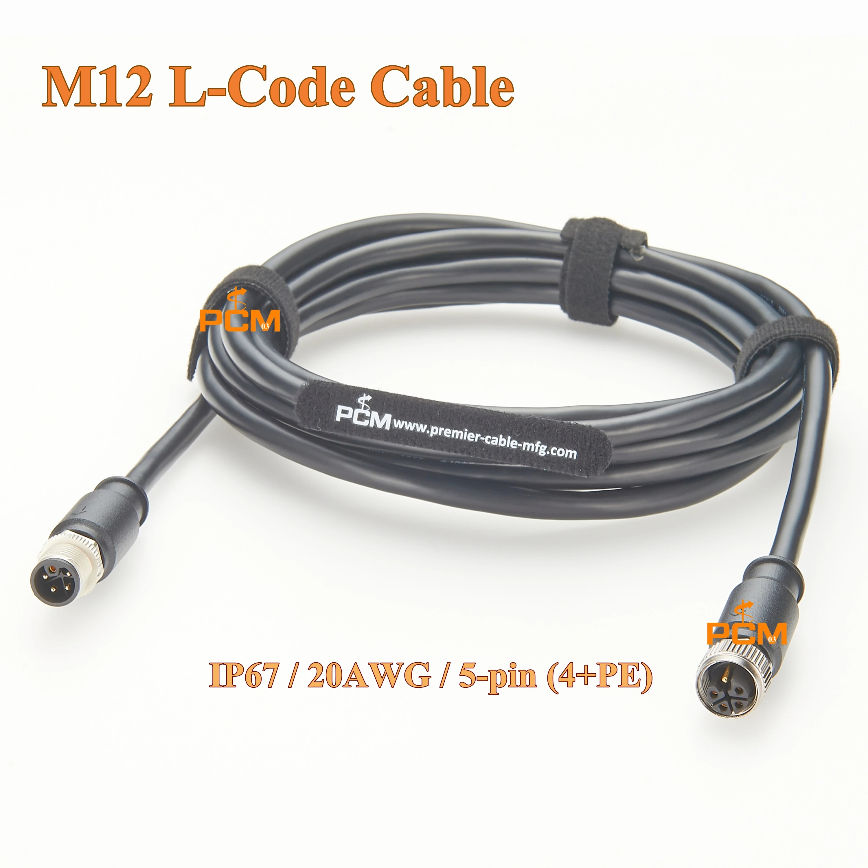 

L-код M12 Кабель IP67 20AWG 5-контактный 4 + PE Кабель питания в сборе Разъем питания PROFINET M12 Удлинительный кабель с резьбой «папа-мама»
