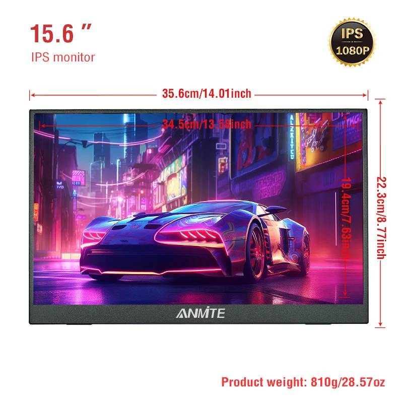 Anmite Monitor portatile mobile da 15,6 pollici IPS Secondo schermo di gioco Display esteso per laptop con staffa per xbox/raspberry Pi