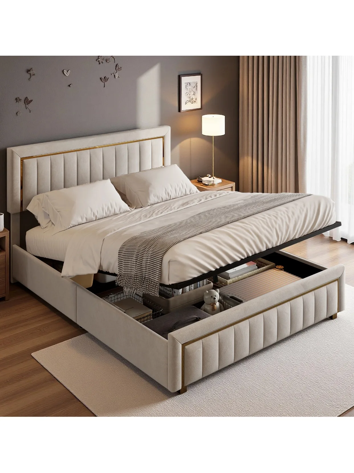 Anajqaqia, 180 X 200 cm Hydraulikbett, Bett mit Stauraum, Erwachsenenbett, Polsterbett, Doppelbett, Bettgestell mit großem Stauraum, Apartment-Kingsize-Bett, Schlafzimmerbett für den Heimgebrauch,