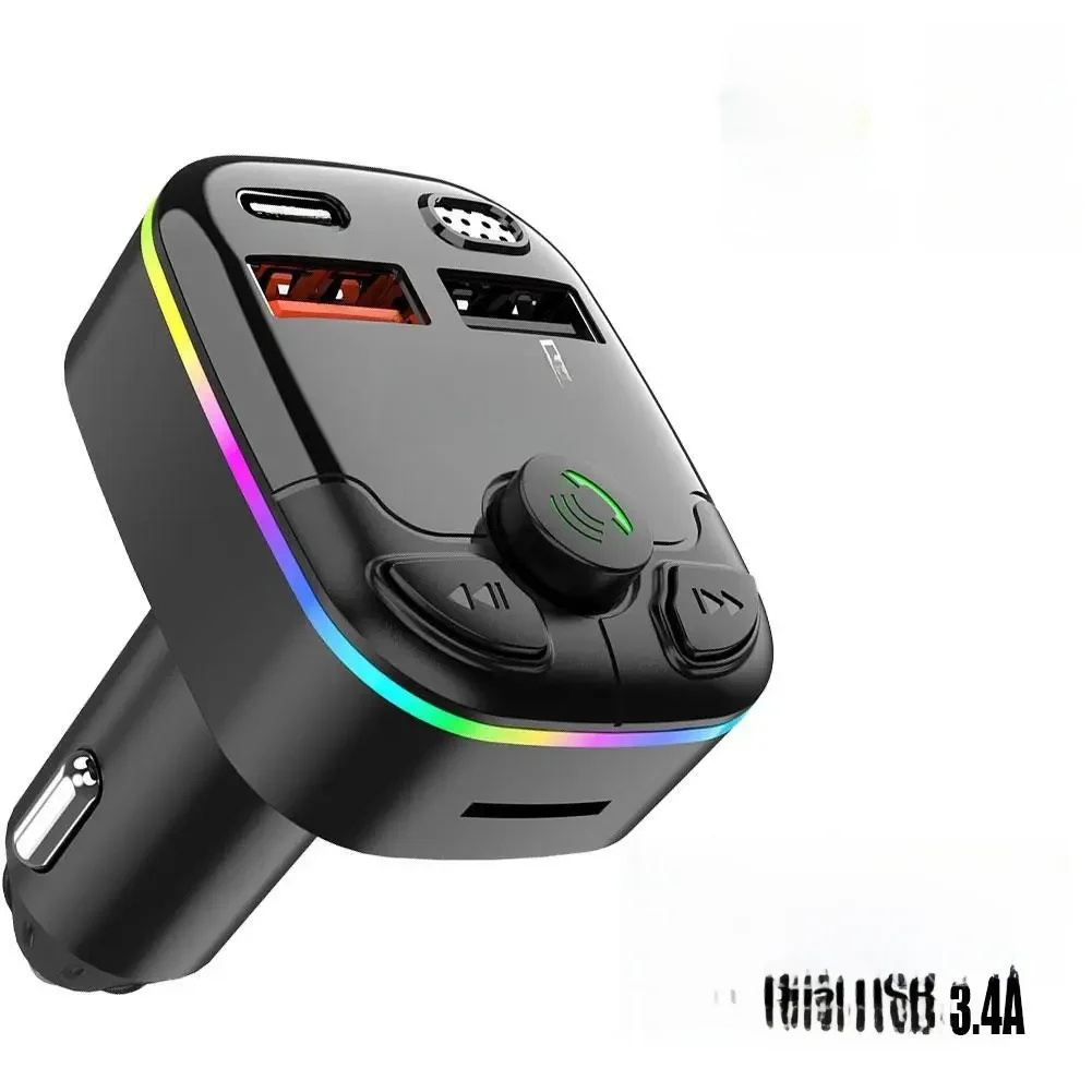 Transmetteur FM Bluetooth 5.0 pour voiture, double USB 3.1A PD type-c, lumière ambiante colorée, accessoires de voiture, Kit de lecteur 2024