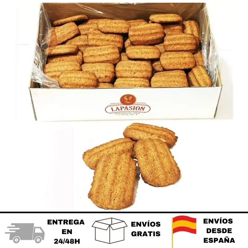 LAPASION - Galleta Rizada integral con edulcorante | caja 2 kg | Ideal para desayunos y meriendas.