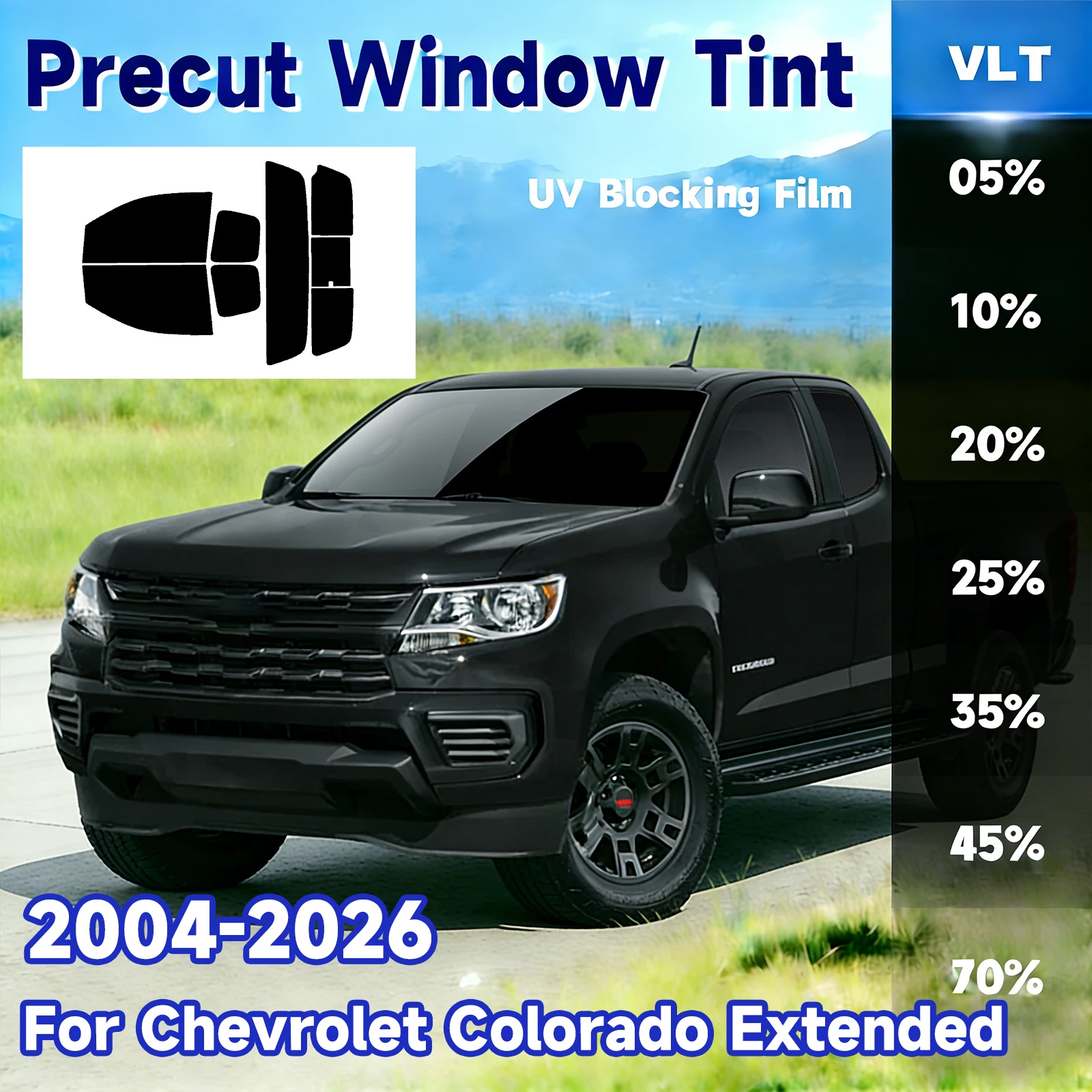 

Precut Window Tint for Chevry Colorado Extended 2004-2026 Truck Accessories Sun Uv Blocking Heat Window Protector Privacy Films