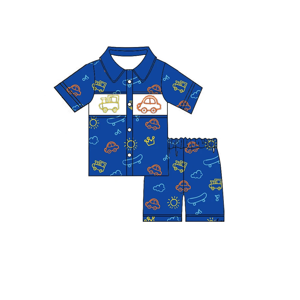 Boutique Children's Clothing Set Boys' Pajama Set Short-Sleeve Top and Shorts Cloud and Animal Print Button-Front custom