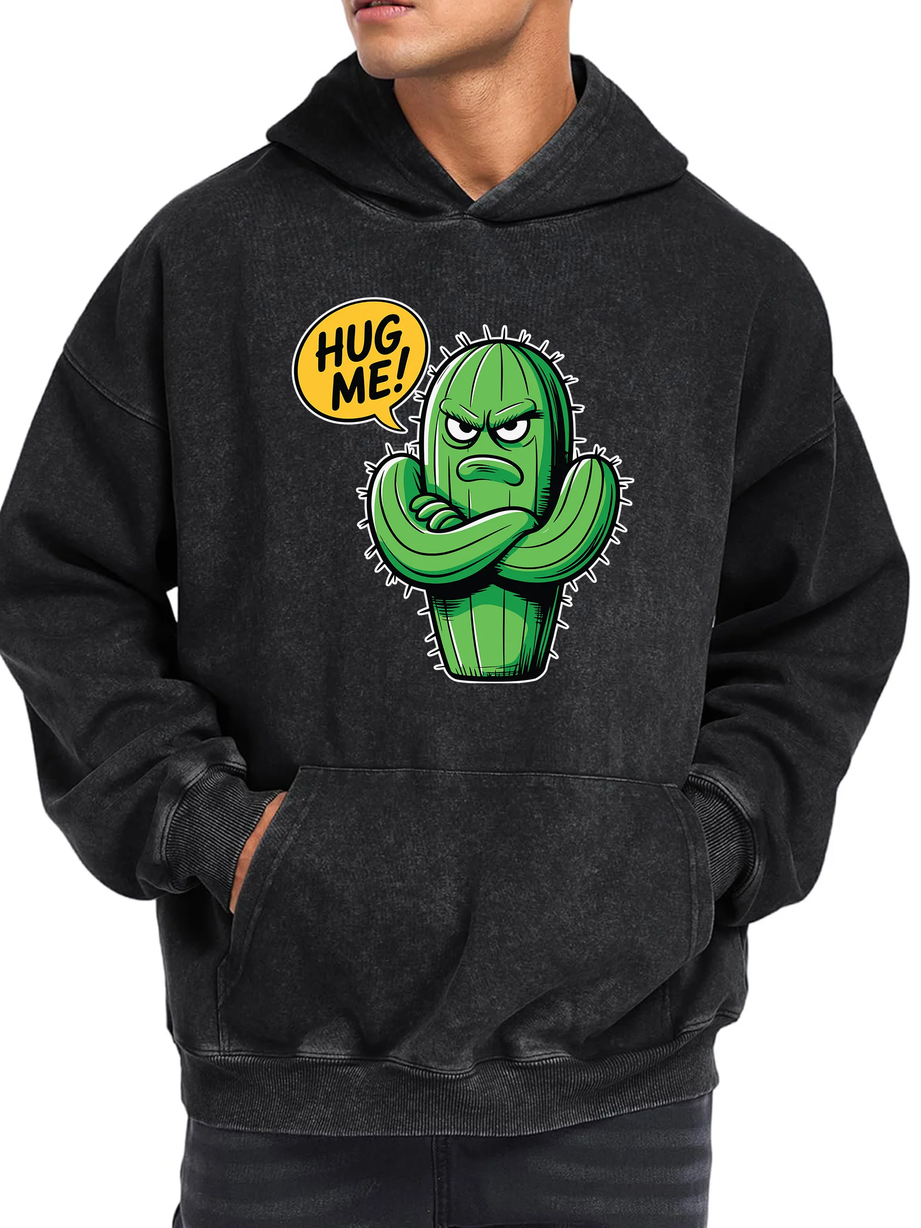 400 جرام سويت شيرت رجالي بقلنسوة HUG ME مطبوع ريترو مغسول بأكمام طويلة سويت شيرت قابل للغسل في الغسالة مع ناعم #1