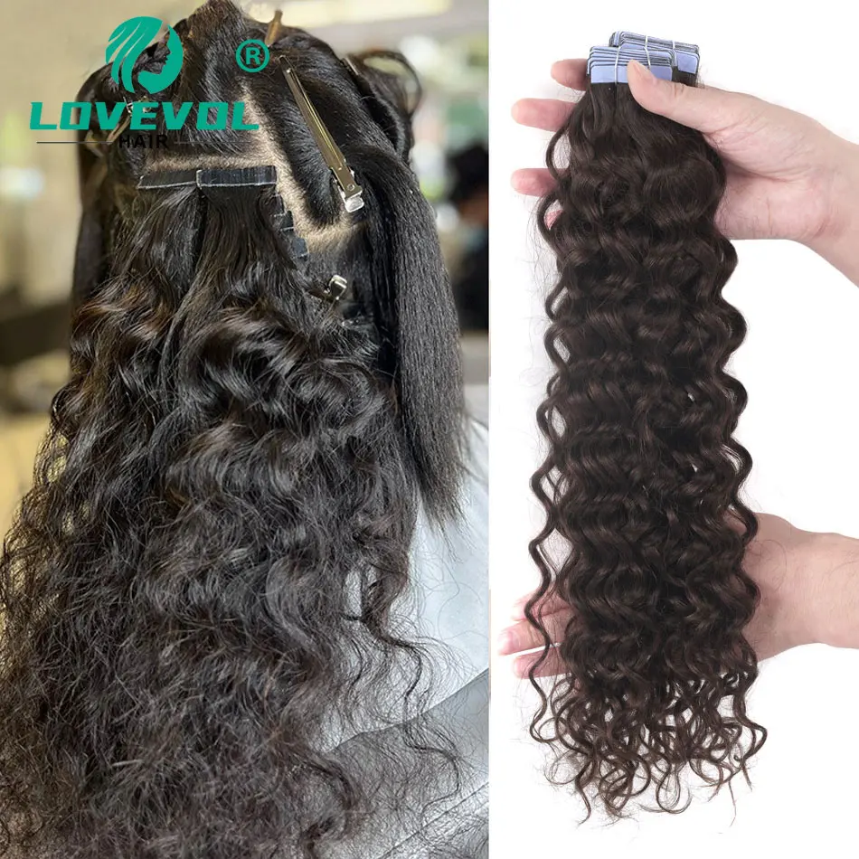 LOVEVOL pita gelombang alami dalam ekstensi rambut manusia 100% rambut manusia Remy asli pita pakan kulit mulus dalam ekstensi rambut