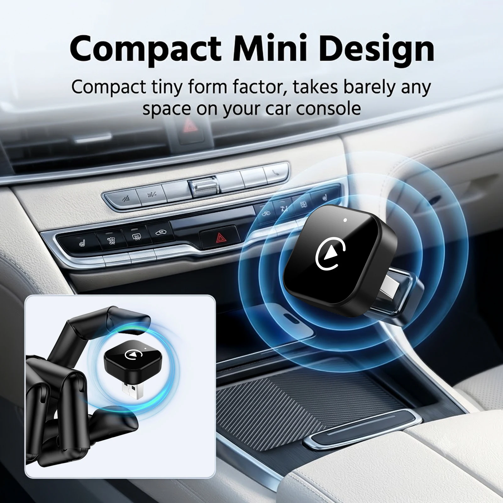 Wireless CarPlay Adapter Plug And Play Fast Stable Connection Compatible with Cars with Wired CarPlay