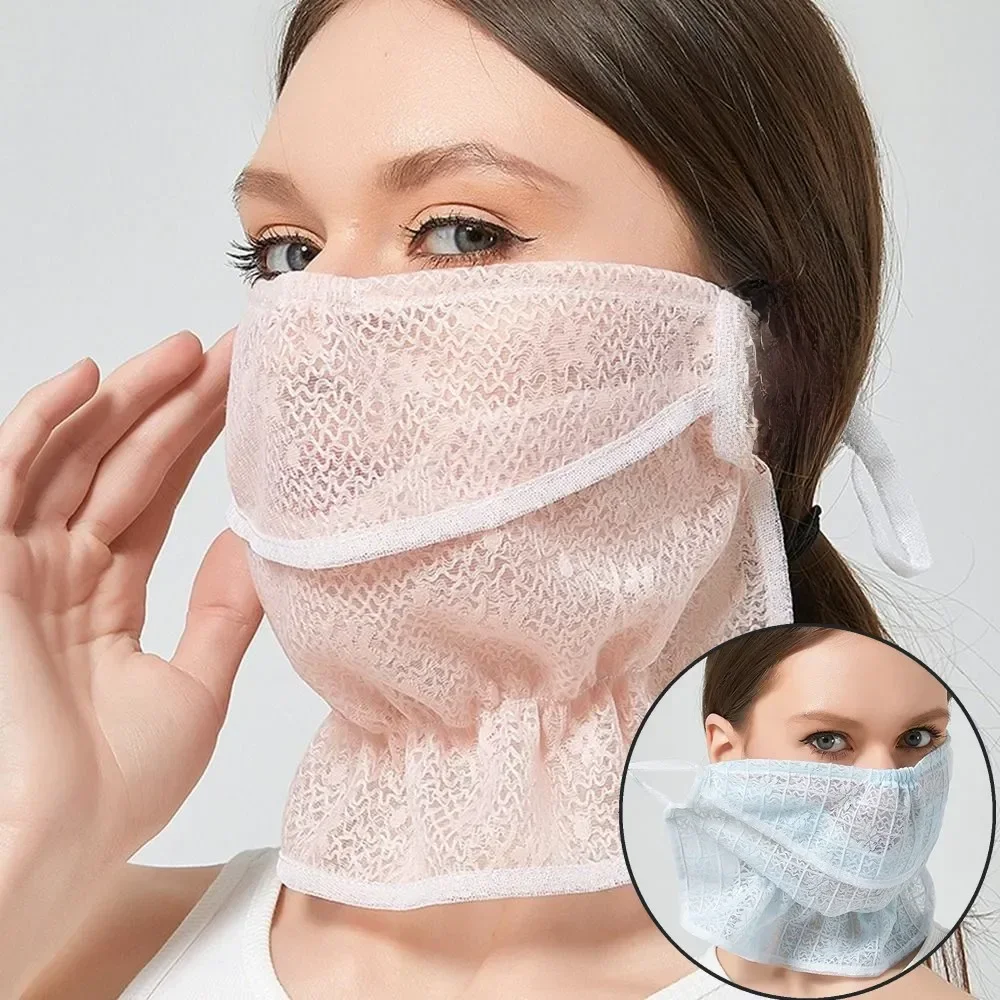 AliExpress NONE 1pcs Sun Protection Women's Mask New Neck Protection Breathable Outdoor Cycling Lace Veil Opening Dust Reusable Face Cover
