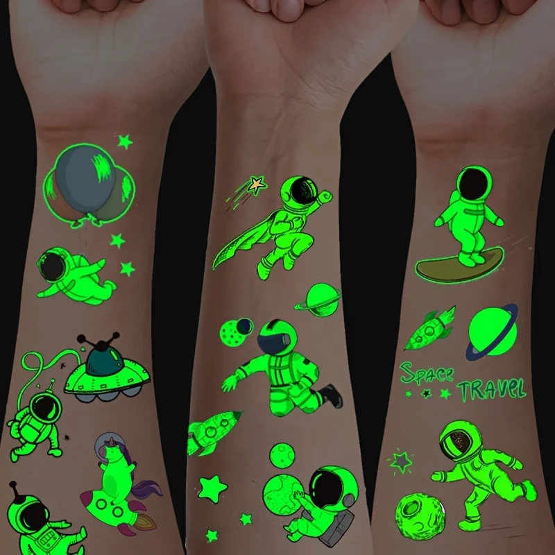 10 arkuszy Space Planets Luminous Tattoos Stickers Glow In The Dark Fake Tattoos Temporary Tattoo Outerspace Party Favors For Boy