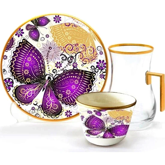 Toygar Drop Handle Efe Tea Set 6+6 Butterfly Gold