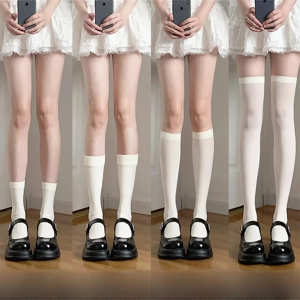 Nouveau Beige JK femme chaussettes mignon noir blanc velours Lolita longues chaussettes couleur unie genou haute chaussette mode Cos Sexy bas en Nylon