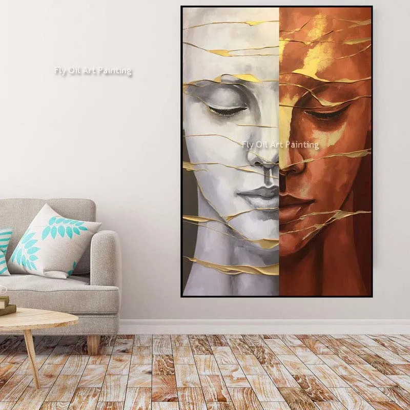 

100% Hand Painted Textured Split Face Bronze Marble Thick Oil Painting Gold Foil Abstract Canvas Painting Wall Decor For Room