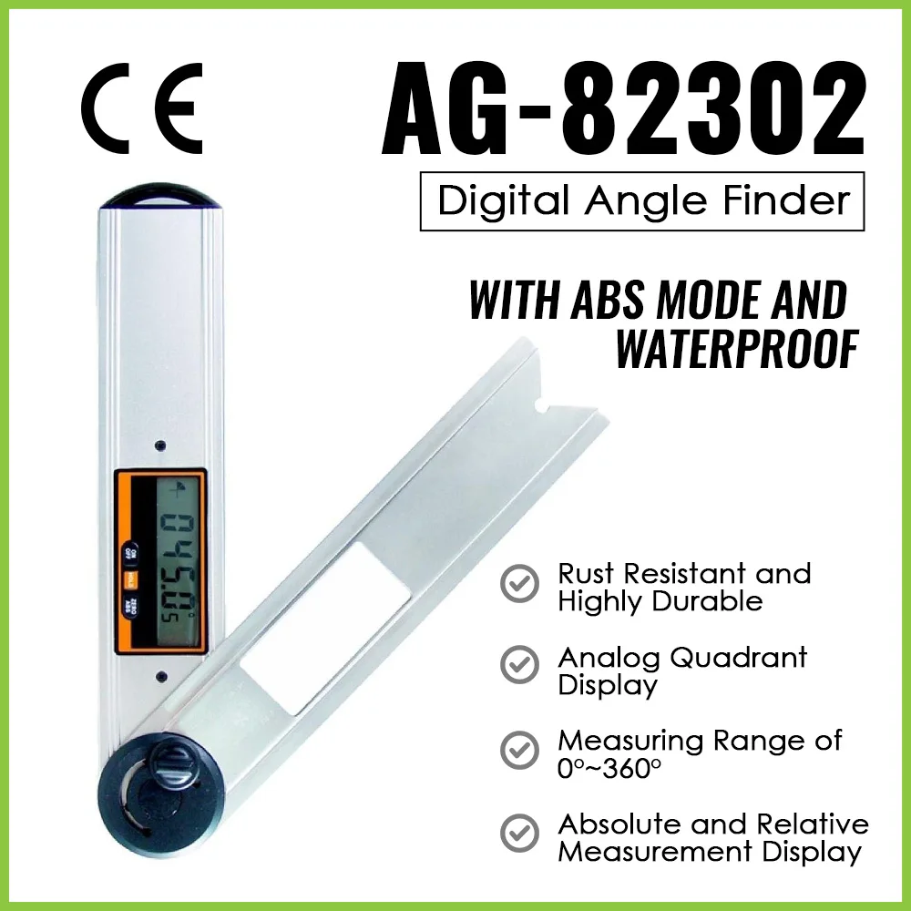 

Digital Angle Finder with Spirit Level Protractor Tool 10 Inches Long 0°-360° Hold Function Measuring Marking Reading