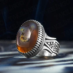 Vintage Handmade Yemeni Agate Rings for Men - Solid 925 Sterling Silver Retro Original Yemeni Stone Men's Ring Wedding Jewelry