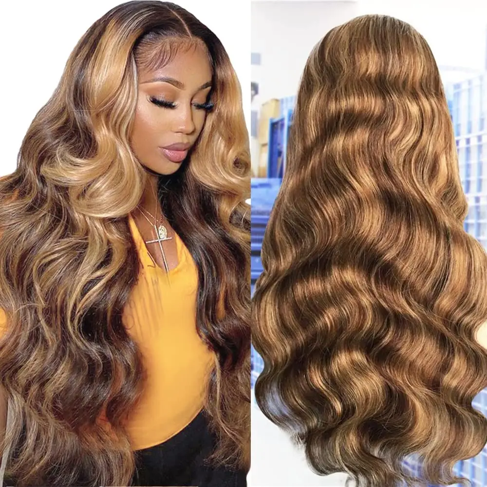 

Highlight Honey Blonde 13x6/13x4 Lace Front Human Hair Wigs Body Wave Lace Frontal Wig Brazilian 5x5 HD Lace Closure Wig 30 Inch