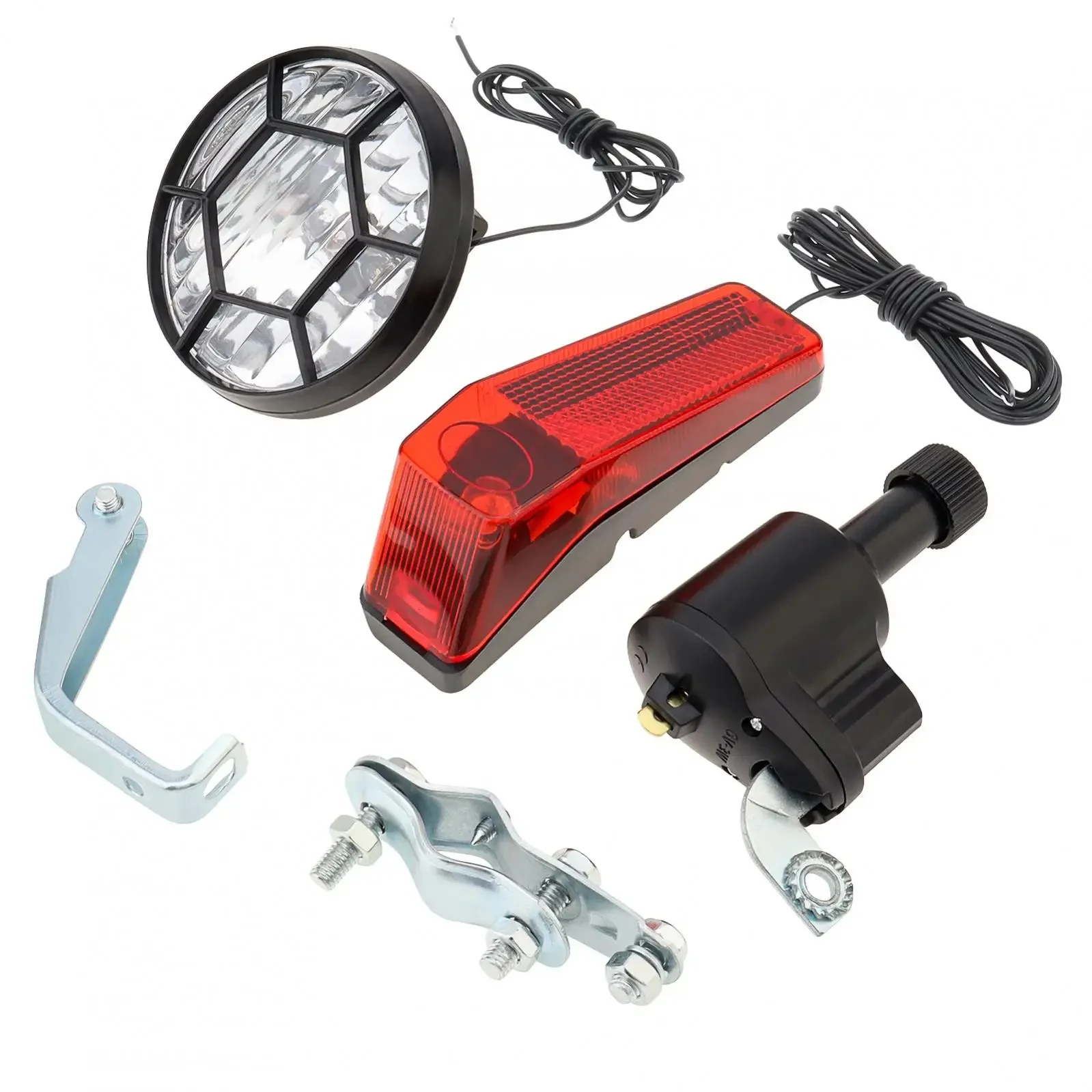 AliExpress NONE 6V 3W Black Bike Bicycle Dynamo Lights LED Self-powered Front Light Headlight and Rear Light LED Lamp Set Safety for Bicycle