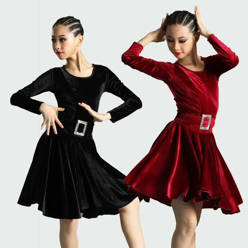 Crianças latina dança roupas high-end meninas outono e inverno desempenho roupas competição crianças necessário pano de dança