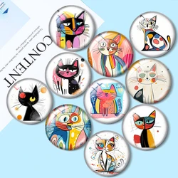 Abstract Modern Line Art Cat 12mm/18mm/20mm/25mm Round photo glass cabochon flat back Making findings Pins Necklace
