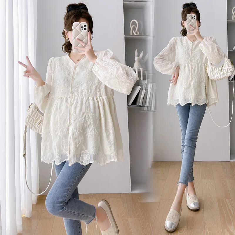 Maternity Clothes Long Sleeve Nursing Blouse Shirt Spring Autumn Casual Pregnant Women V-Neck Blouse Shirt Top Dress Vestido