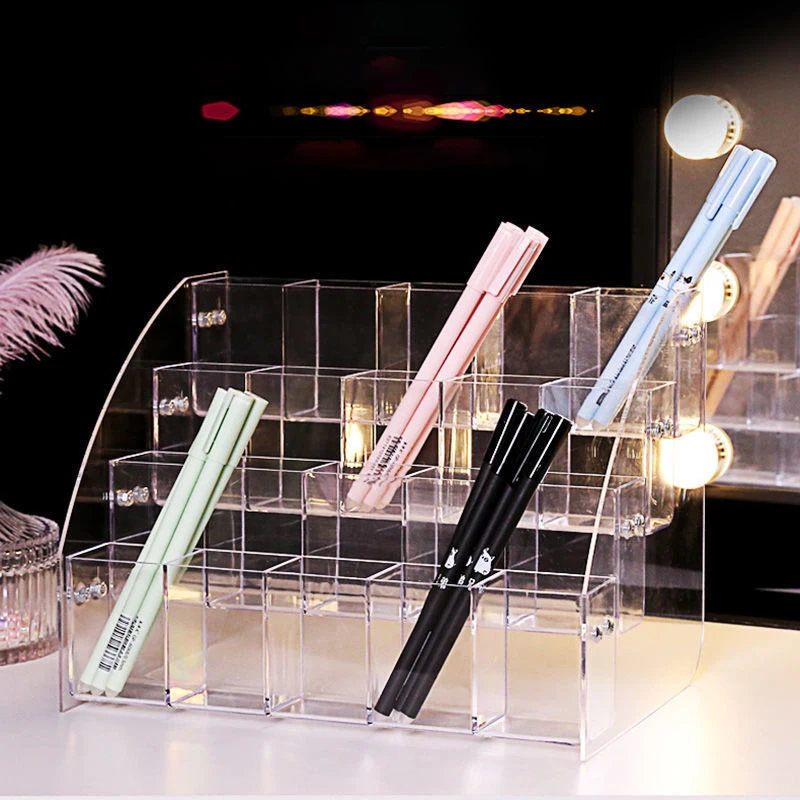 1-7 Tier Clear Acrylic Pen Holder Stationery Store Storage Brush Case Display Stand Desktop Writing Pot Writing Pencil Organiser