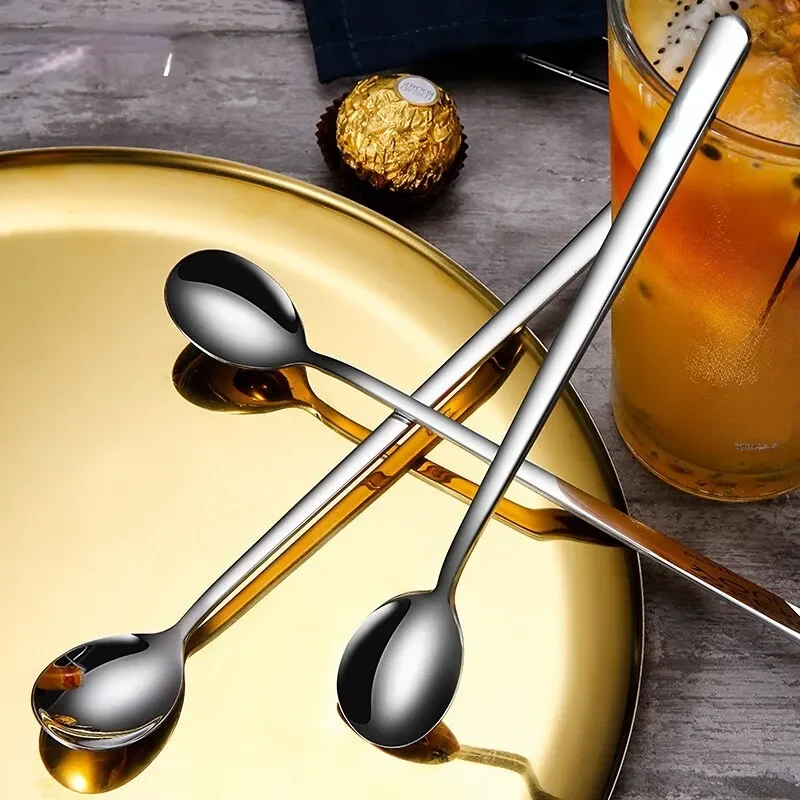 Cuillères à crème glacée en acier inoxydable 304, 5 pièces, à long manche, à café, ustensiles de cuisine