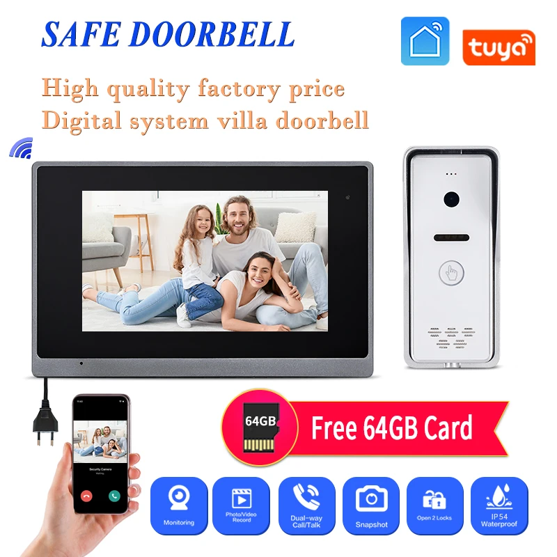 

Specially Design 7 Inch Tuya Video Door Bell Wifi Wired Doorbell Smart Ip Netcable Phone Intercom Camera 1080P with 64G Card