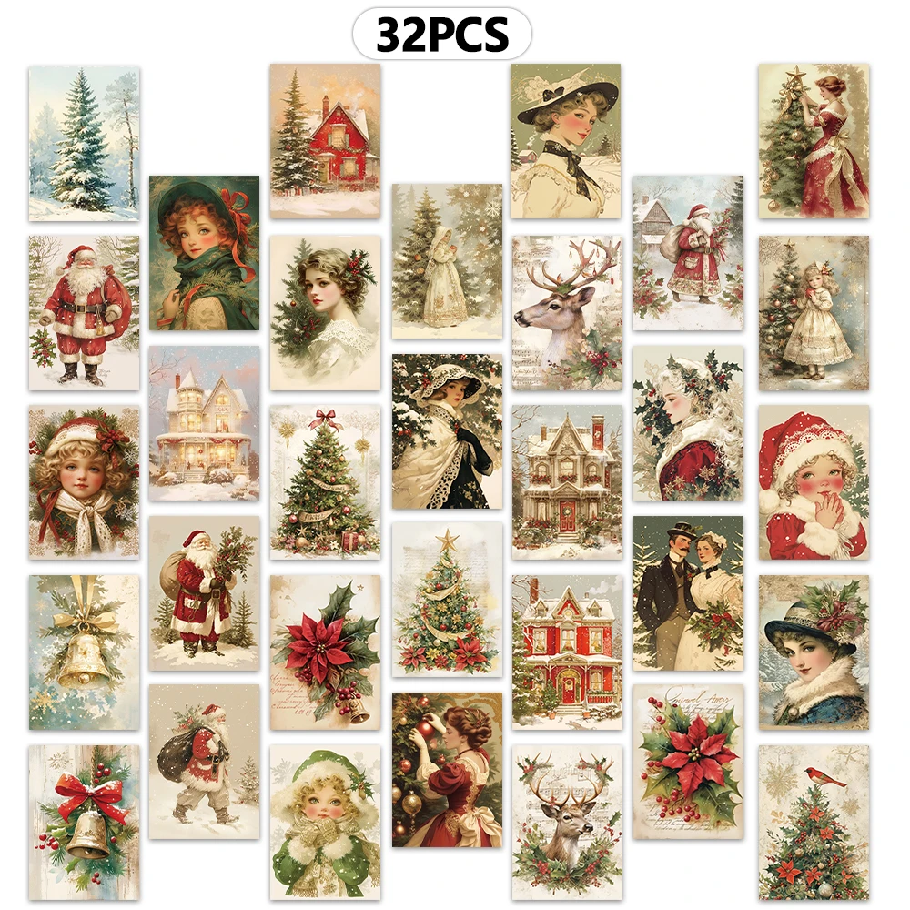 32 Stück, Vintage-Weihnachtspostkarten, Weihnachten, Geburtstags-/Jubiläumsgeschenke, Sammlerstücke, perfekt zum Verschenken, postfertig. – Detail 5