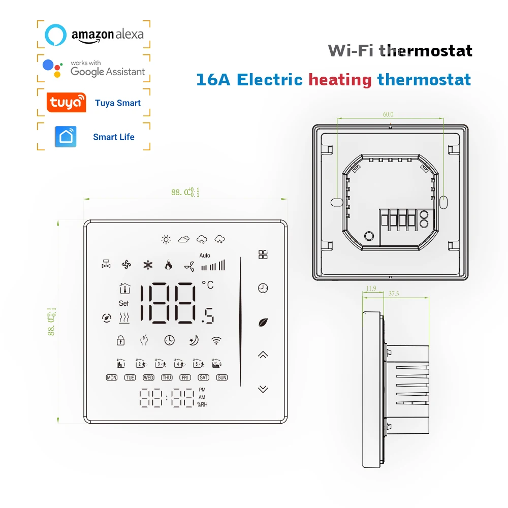 Termostato Wifi Tuya Smart Life para calefacción eléctrica, controlador de temperatura de suelo cálido para el hogar, funciona con Alexa Google home