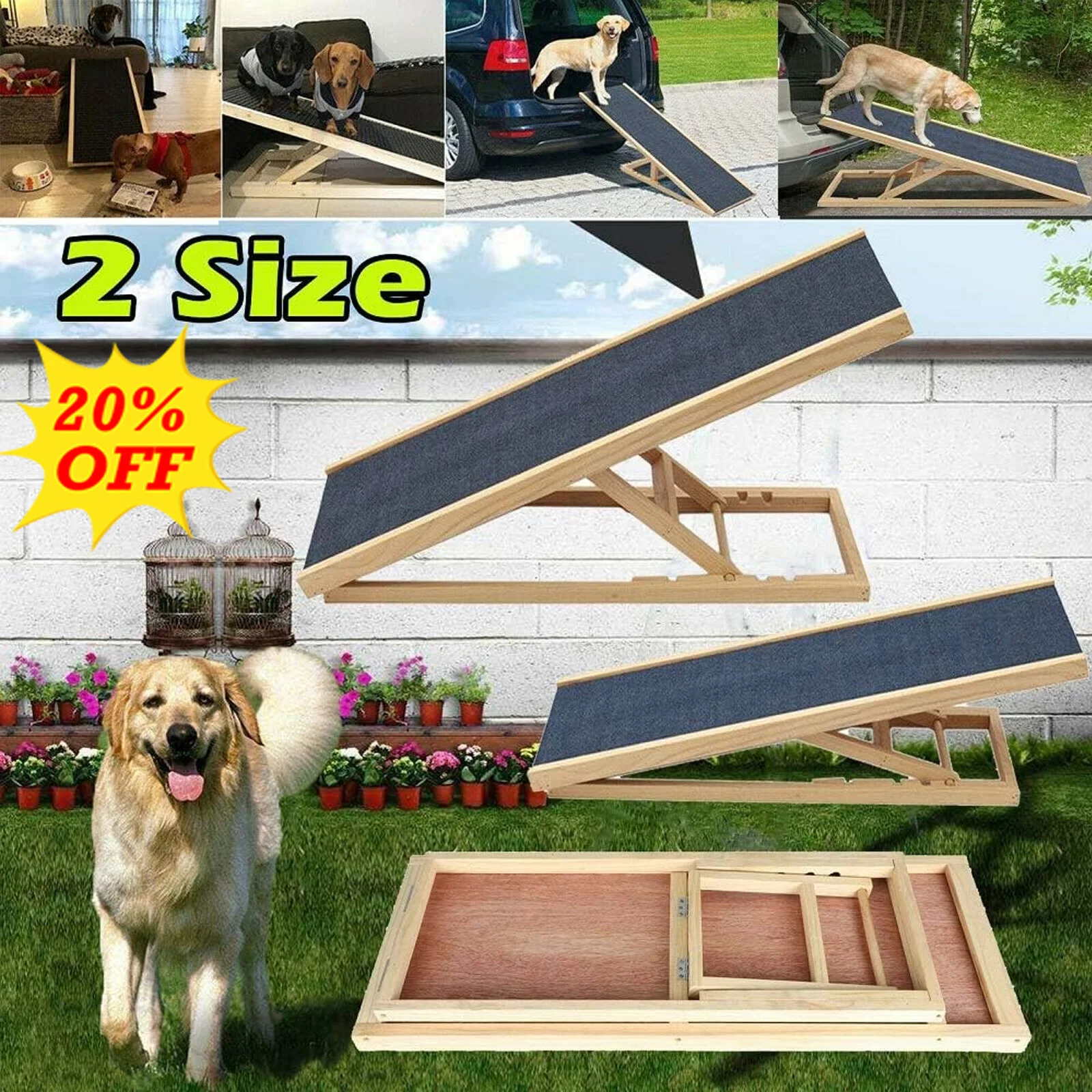 Rampe pour chien à hauteur réglable, en bois robuste, pour animaux de grande taille, surface antidérapante, échelle pliable, usage intensif, idéale pour les voyages, tapis antidérapant, parfaite pour les voitures, les camions