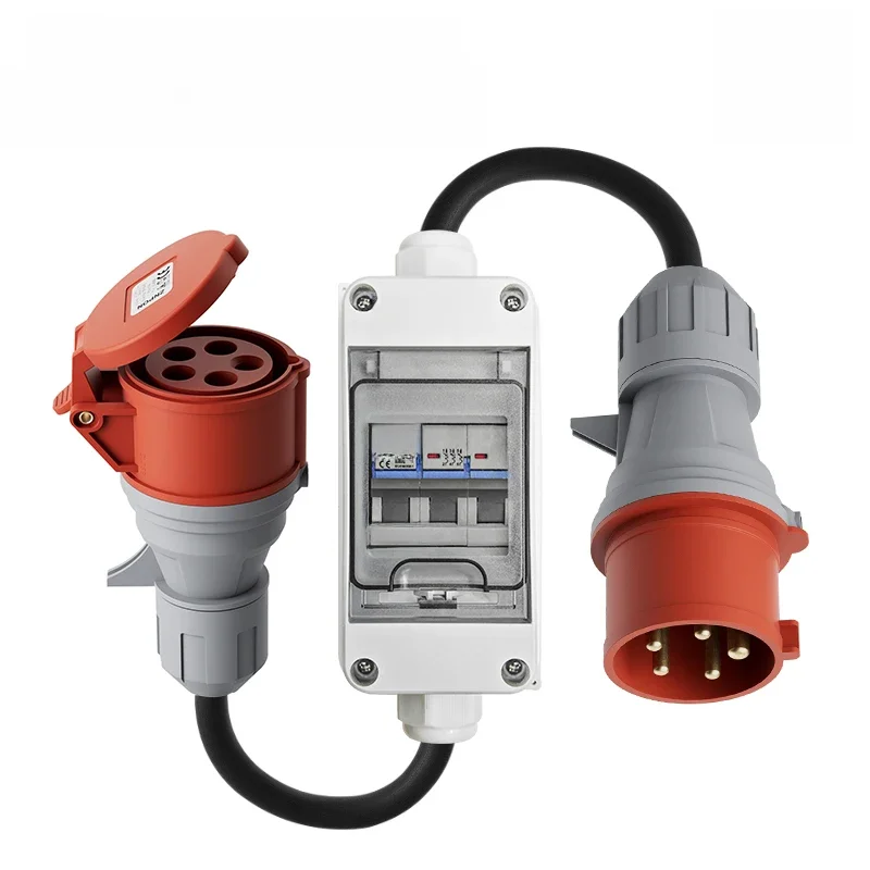 dé CEE 32A Male to 16A Female Adapter with Circuit breaker 3 Phase 400V 5-pole High Current Adapter with IP44 Protection Class